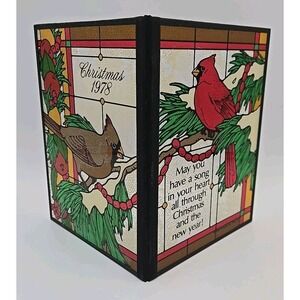 Vintage 1978 Seriglass by Yorkraft #1218 Stained Glass Bi-Fold Birds Cardinal